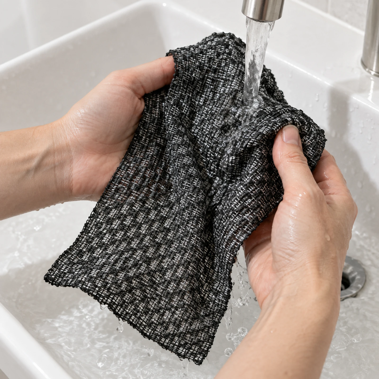 Zwilżanie Kōji Face Towel pod bieżącą wodą